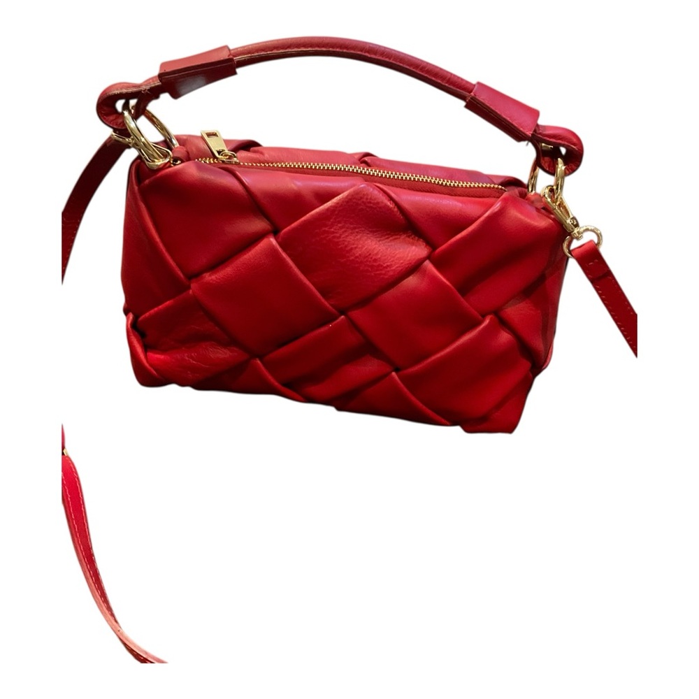 Stella Bianca Women’s Red Leather Woven Handbag Crossbody/Made in Italy - Picture 5 of 16